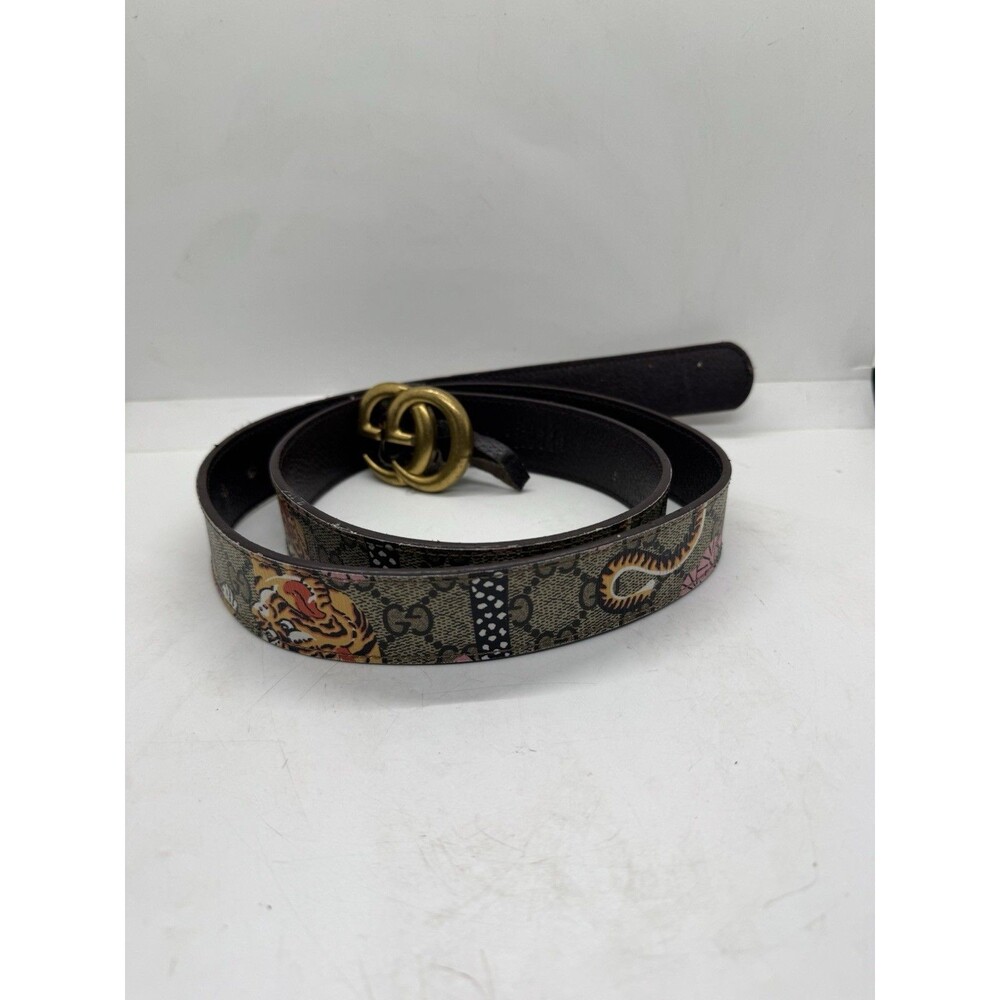 Authentic Gucci GG Supreme Blooms Belt Tiger Head Buckle Blue Floral Size 90 36